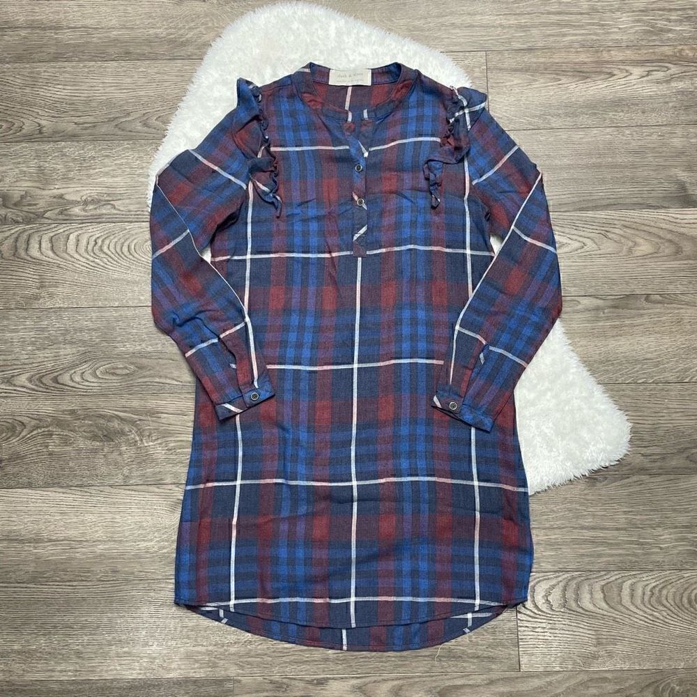 Cloth &βStoneβDressβTunicβRuffledΒ SizeβXSβLongβsleeveβPlaidβButtons